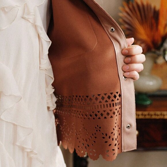 Boho Women's Casual cut off design button down  Suede-like Jacket - Picture 8 of 8